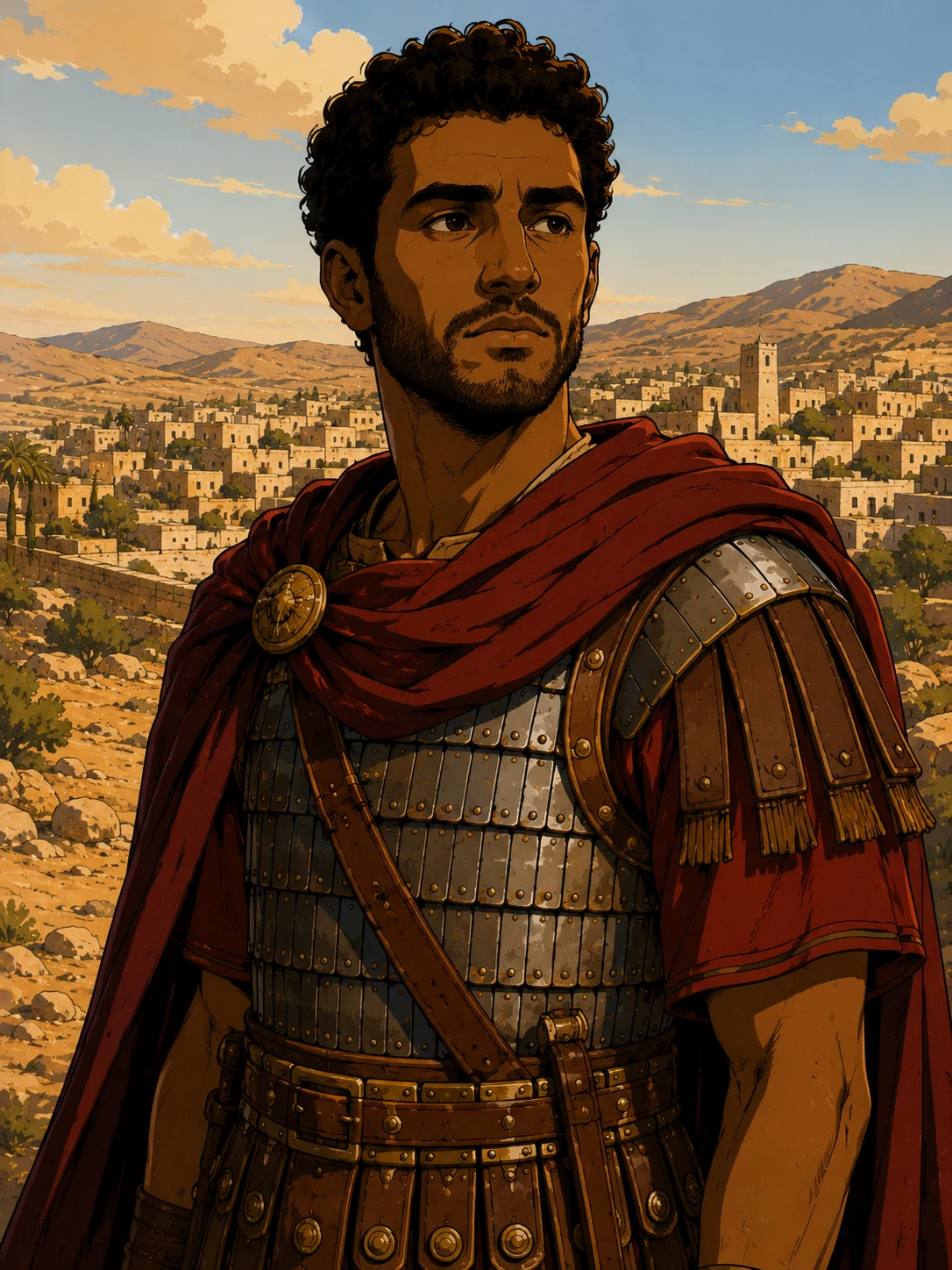 George of Lydda — a young Levantine Roman soldier, olive complexion, dark hair, eastern Roman armor, not medieval plate